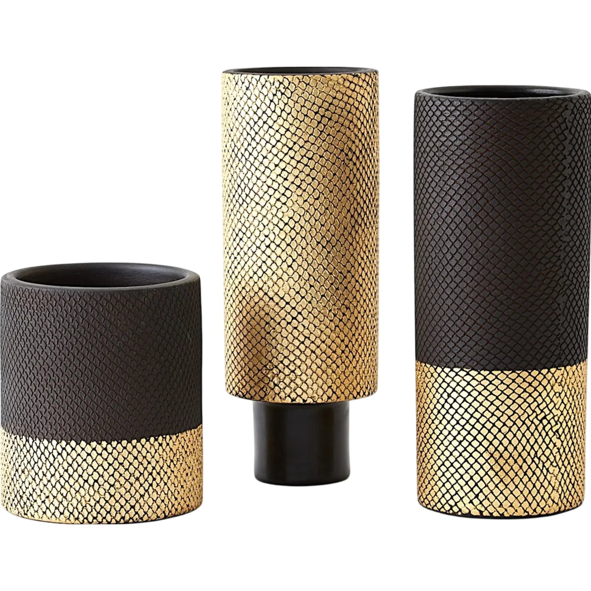 Java Footed Vase by Global Views in matte black and gold. Made from unique in a modern style.