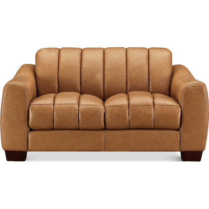 Bayeaux Leather Loveseat by Hydeline in chico cinnamon. Made from leather/split, solid hardwood kiln dried in a traditional style.