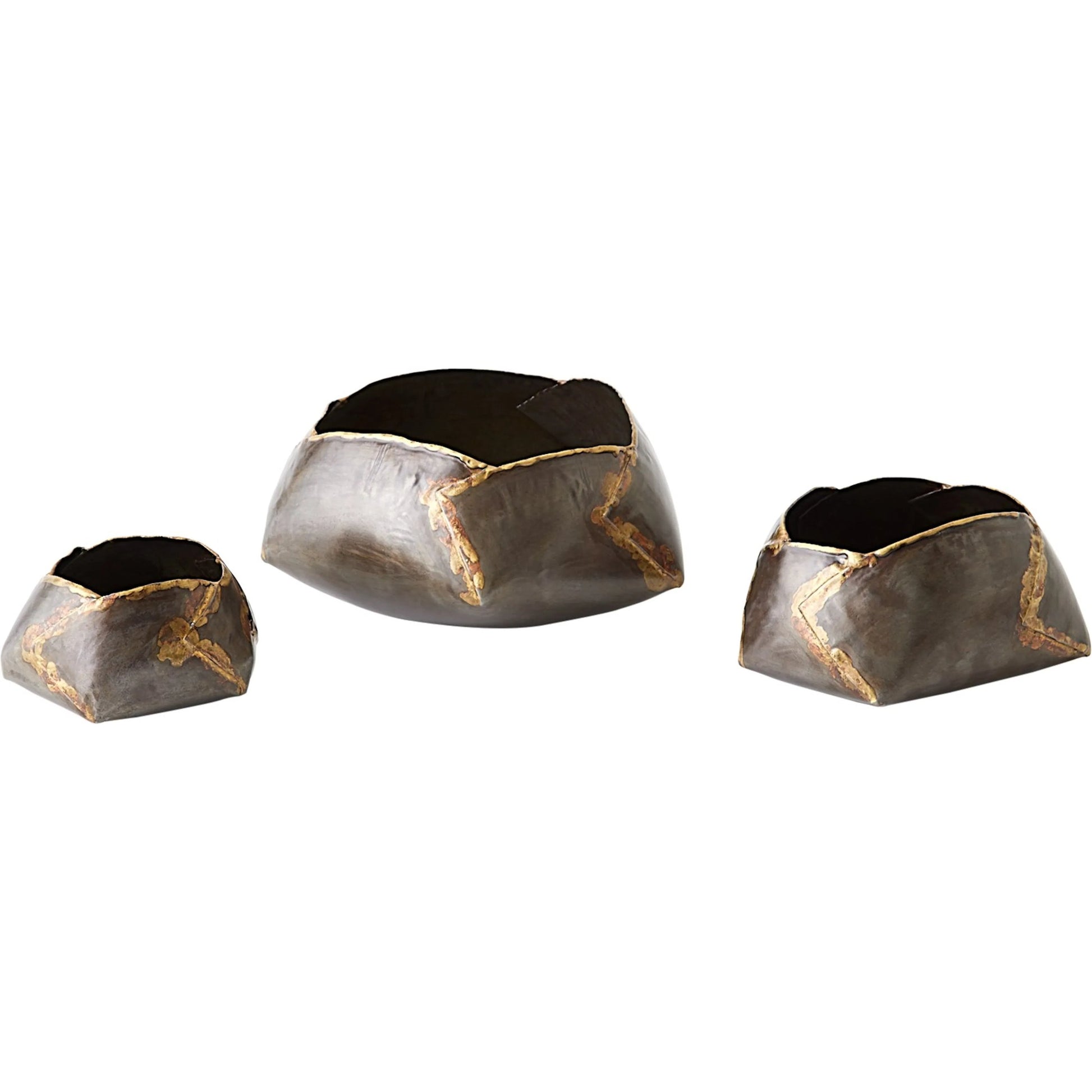 Pleated Armor Bowl by Global Views in antique gunmetal. Made from iron in a rustic style.