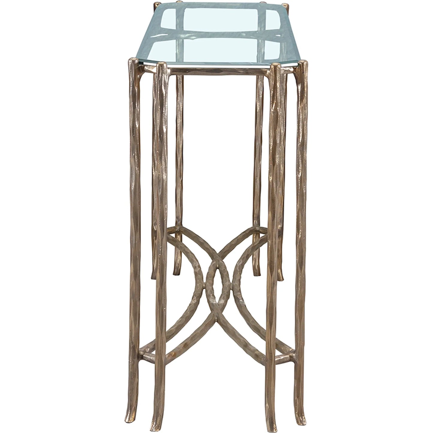002 SI-2635850 | Additional Silo | Monier Hall Console Table by Fairfield Chair in antique gold and antique gold. Made from faux, bois metal, glass top in a unique style.