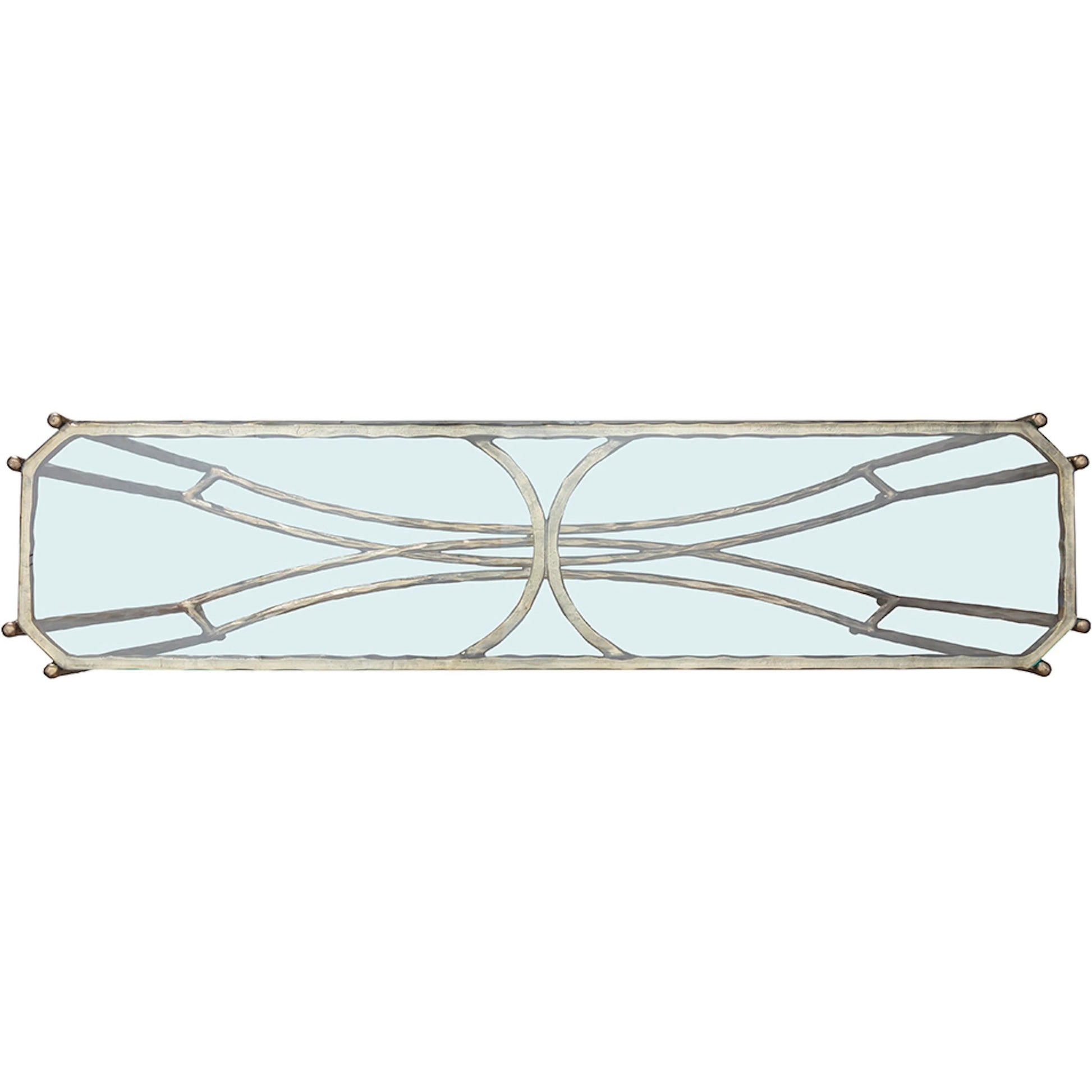 Monier Hall Console Table by Fairfield Chair in antique gold and antique gold. Made from faux, bois metal, glass top in a unique style.