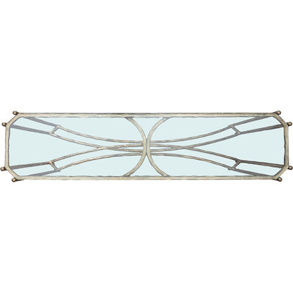 Monier Hall Console Table by Fairfield Chair in antique gold and antique gold. Made from faux, bois metal, glass top in a unique style.