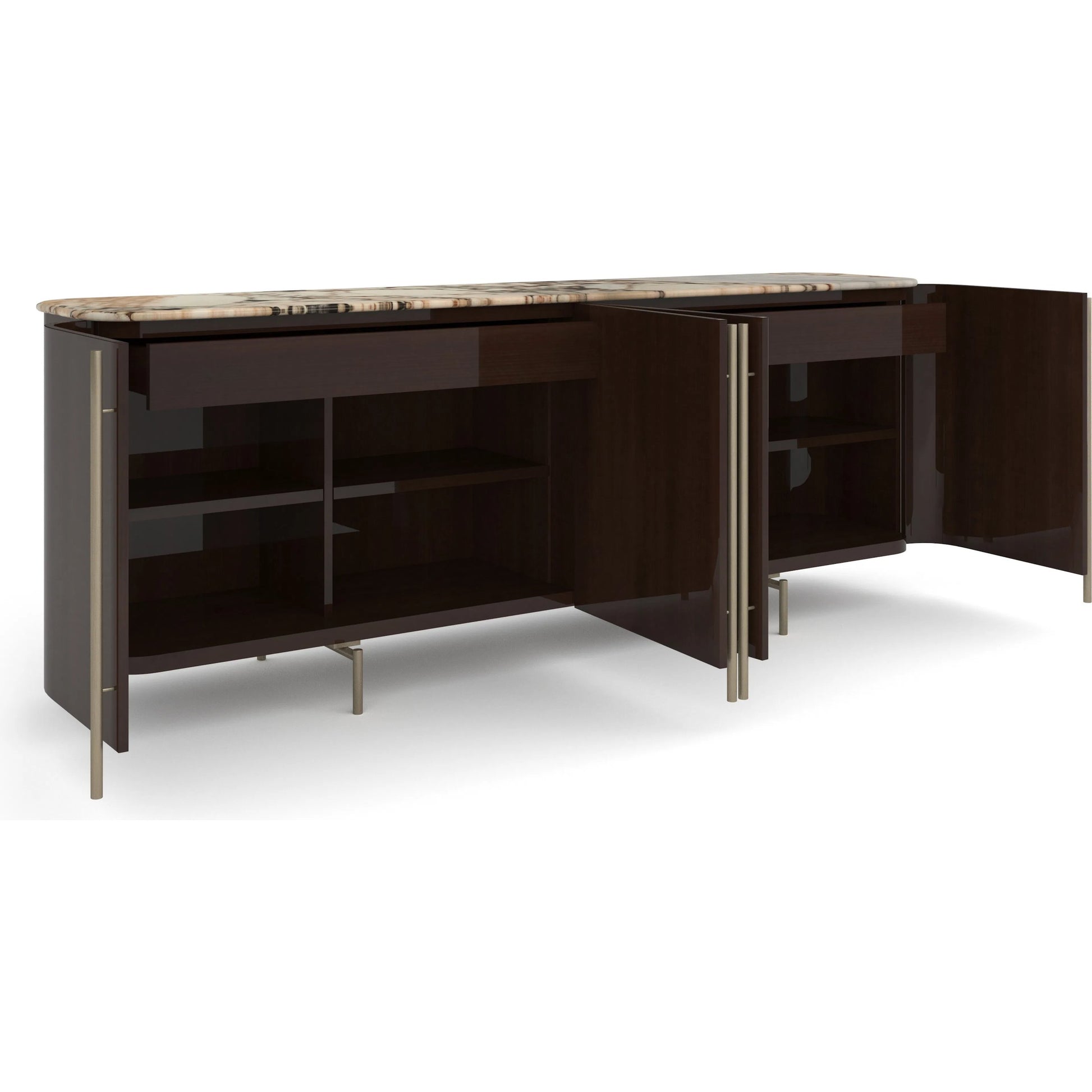 Vena Sideboard by Caracole in otter gloss, brushed gold. Made from unique in a modern style.