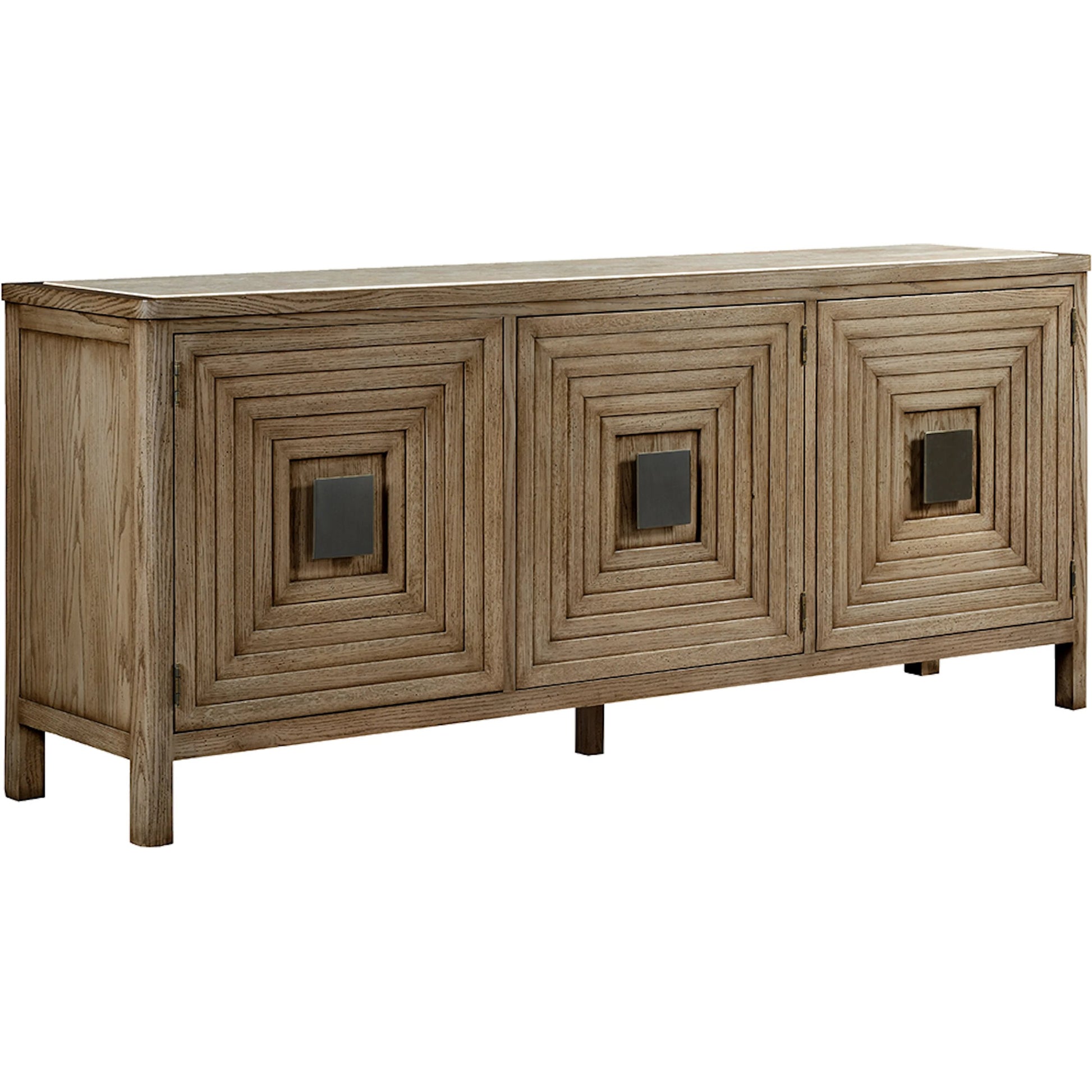 Cheneais Credenza by Fairfield Chair in brown and french oak. Made from select red oak solids, veneers in a unique style.