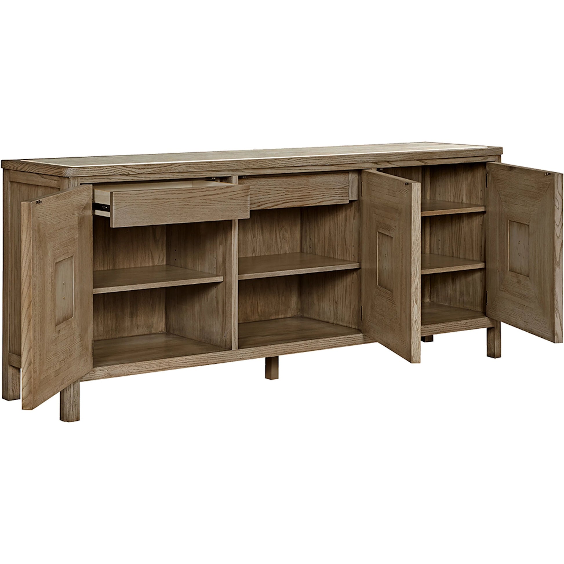 Cheneais Credenza by Fairfield Chair in brown and french oak. Made from select red oak solids, veneers in a unique style.