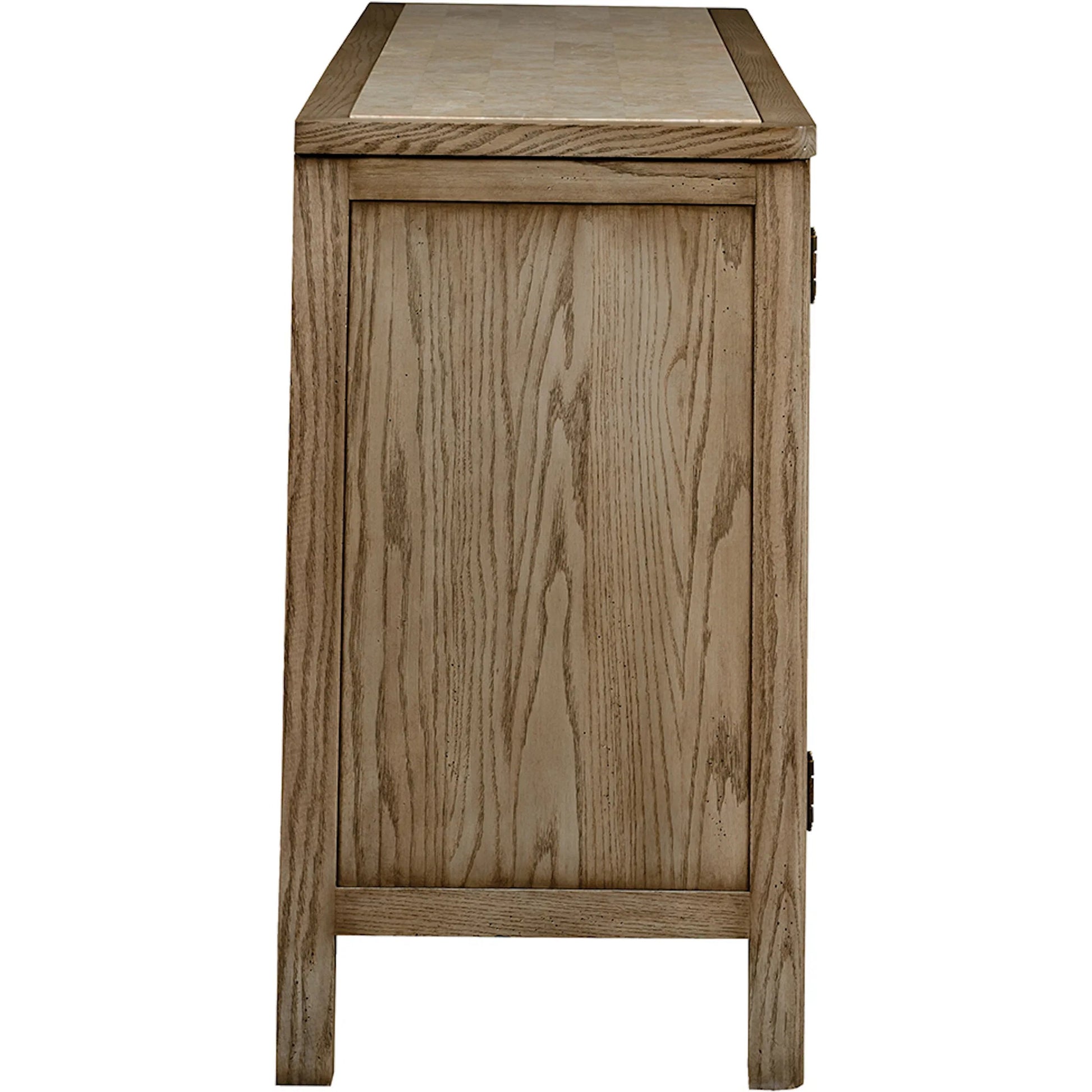 Cheneais Credenza by Fairfield Chair in brown and french oak. Made from select red oak solids, veneers in a unique style.