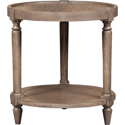 Cheneais Round Lamp Table by Fairfield Chair in brown and french oak. Made from select red oak solids, veneers in a unique style.