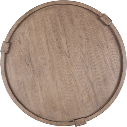 Cheneais Round Lamp Table by Fairfield Chair in brown and french oak. Made from select red oak solids, veneers in a unique style.
