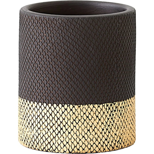 Java Footed Vase by Global Views in matte black and gold. Made from unique in a modern style.