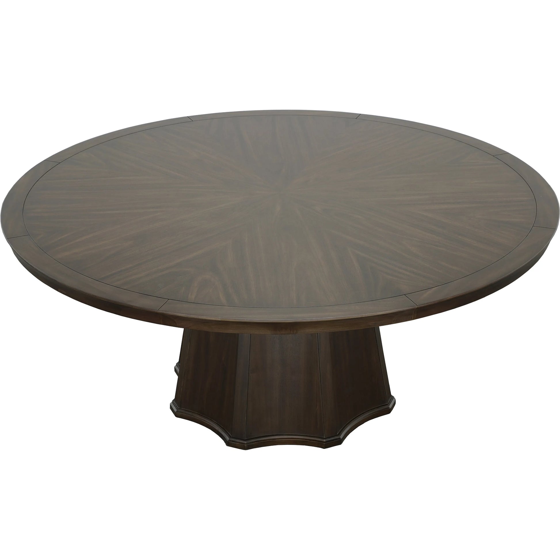 West Camden Scalloped Dining Table by Fairfield Chair in brown and tahitian pearl. Made from tulip wood solids, walnut veneers in a modern style.