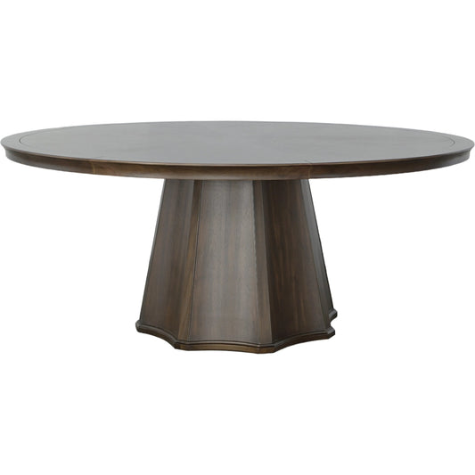 West Camden Scalloped Dining Table by Fairfield Chair in brown and tahitian pearl. Made from tulip wood solids, walnut veneers in a modern style.