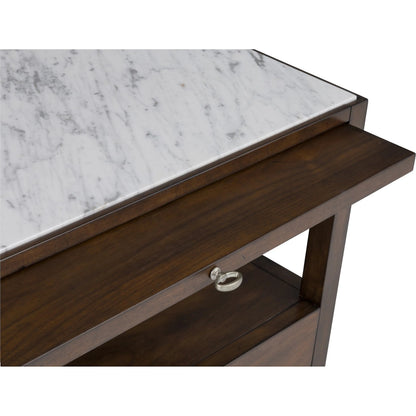 West Camden Nightstand by Fairfield Chair in brown and tahitian pearl. Made from metal, tulip wood solids, walnut veneers in a modern style.