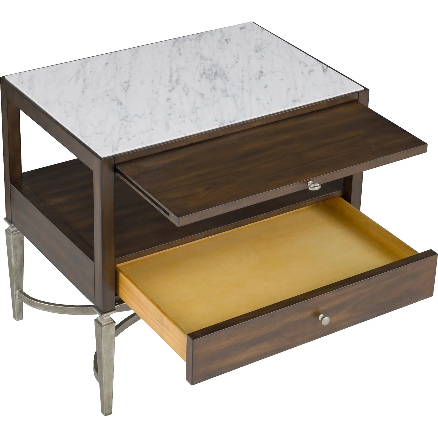 005 SI-2635876 | Additional Silo | West Camden Nightstand by Fairfield Chair in brown and tahitian pearl. Made from metal, tulip wood solids, walnut veneers in a modern style.