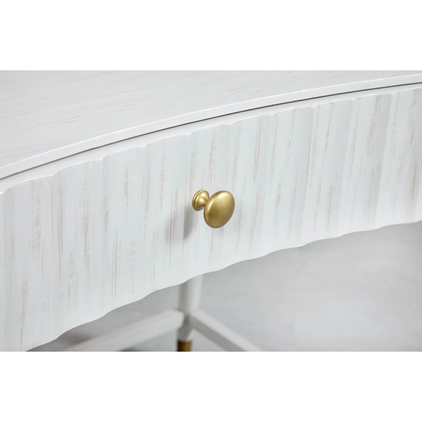 006 SI-2635879 | Closeup | East Camden Vanity Desk by Fairfield Chair in white and pearl. Made from metal, poplar solids, veneers in a unique style.
