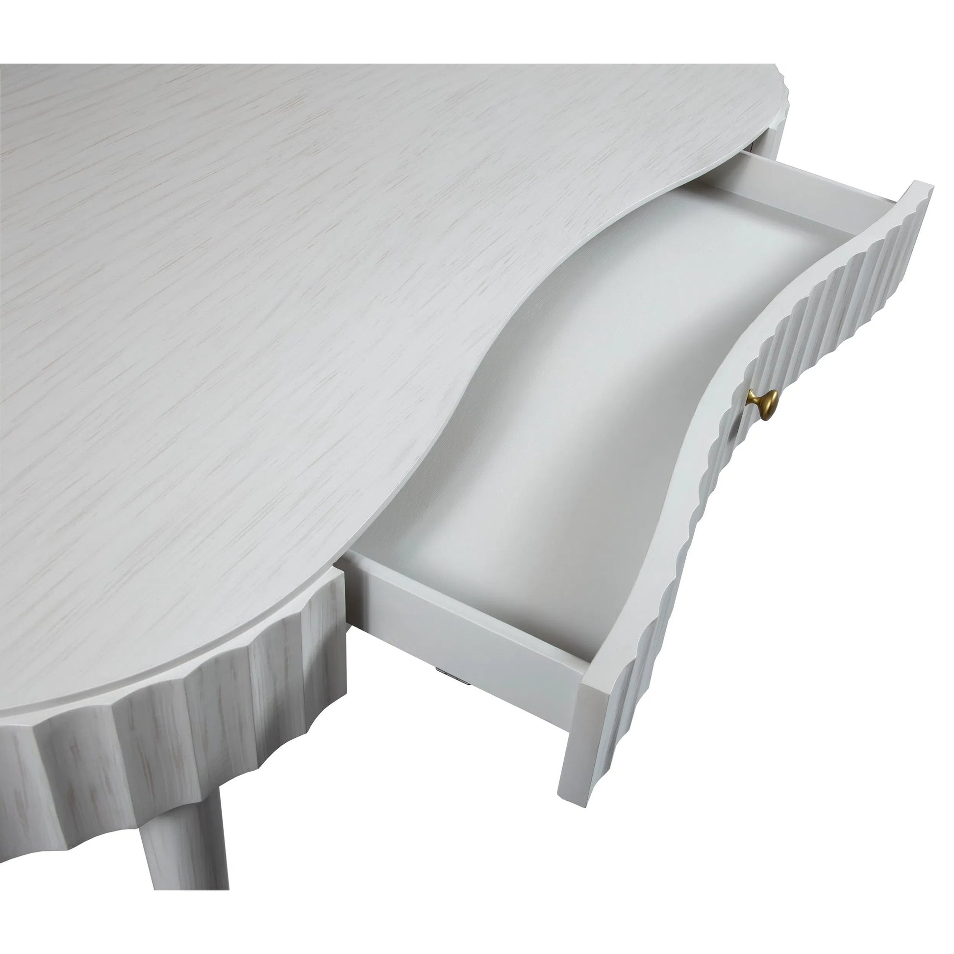 East Camden Vanity Desk by Fairfield Chair in white and pearl. Made from metal, poplar solids, veneers in a unique style.