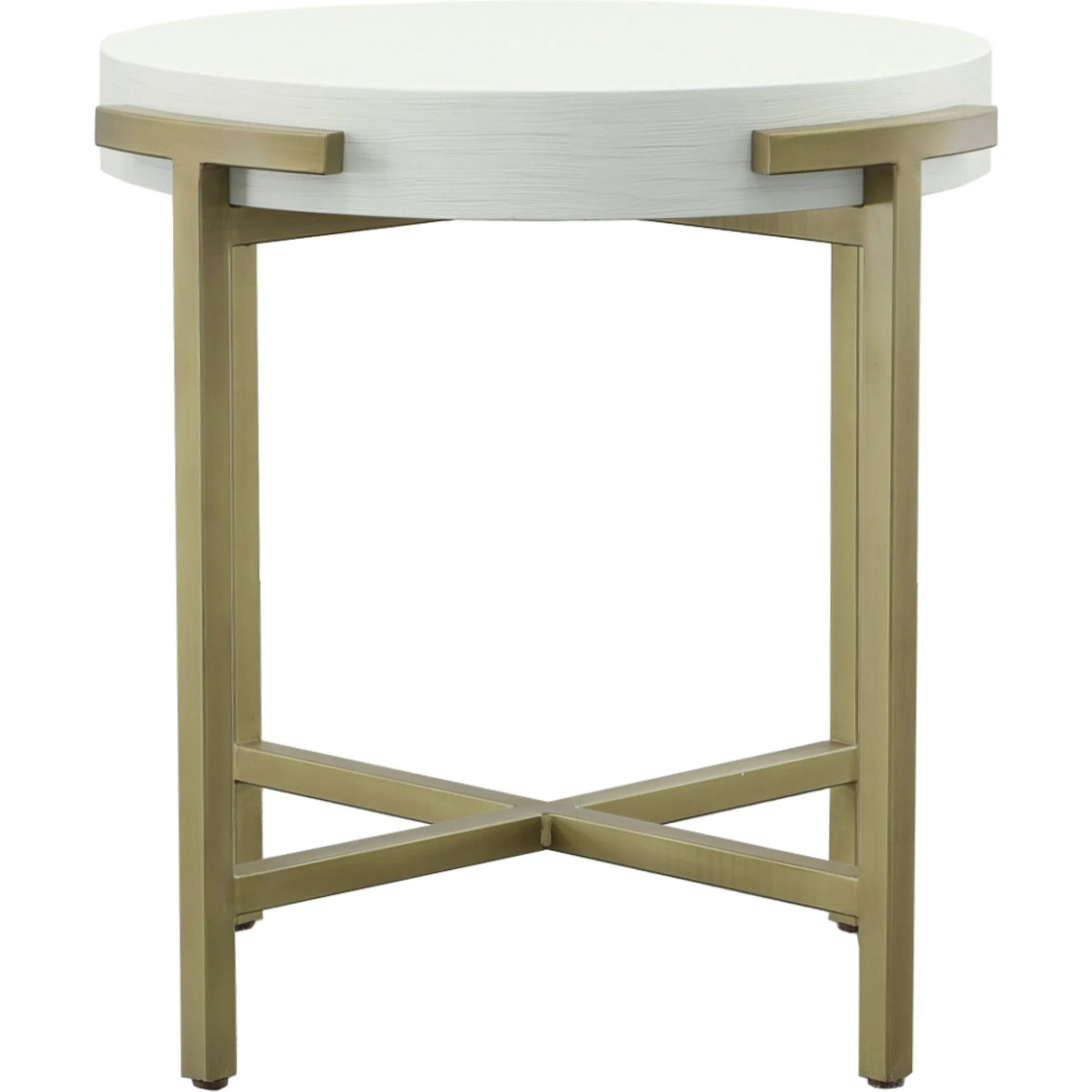 East Camden Round End Table by Fairfield Chair in white and pearl. Made from metal, poplar solids, veneers in a unique style.
