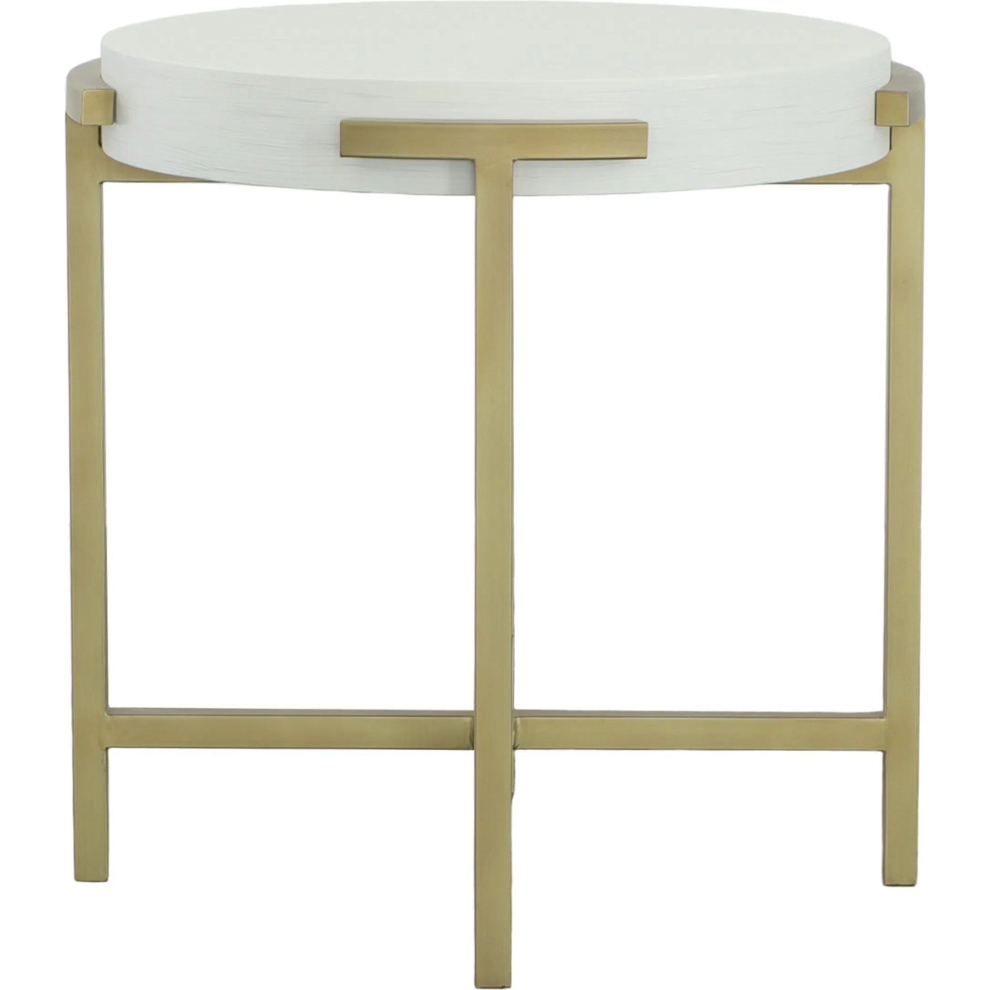 East Camden Round End Table by Fairfield Chair in white and pearl. Made from metal, poplar solids, veneers in a unique style.