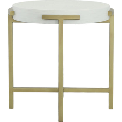 East Camden Round End Table by Fairfield Chair in white and pearl. Made from metal, poplar solids, veneers in a unique style.