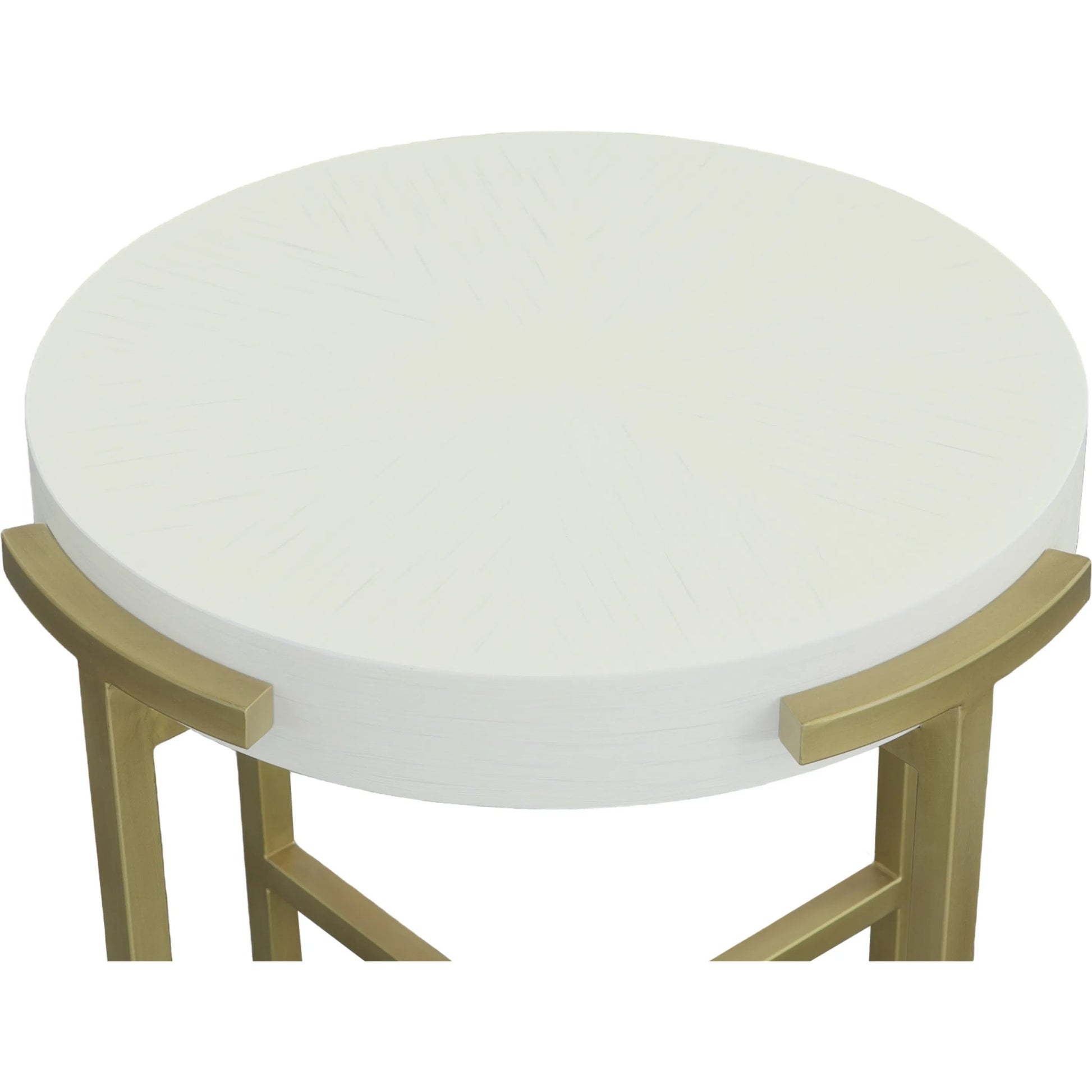 East Camden Round End Table by Fairfield Chair in white and pearl. Made from metal, poplar solids, veneers in a unique style.