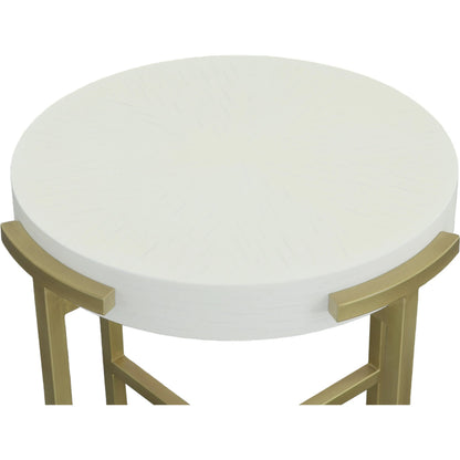East Camden Round End Table by Fairfield Chair in white and pearl. Made from metal, poplar solids, veneers in a unique style.