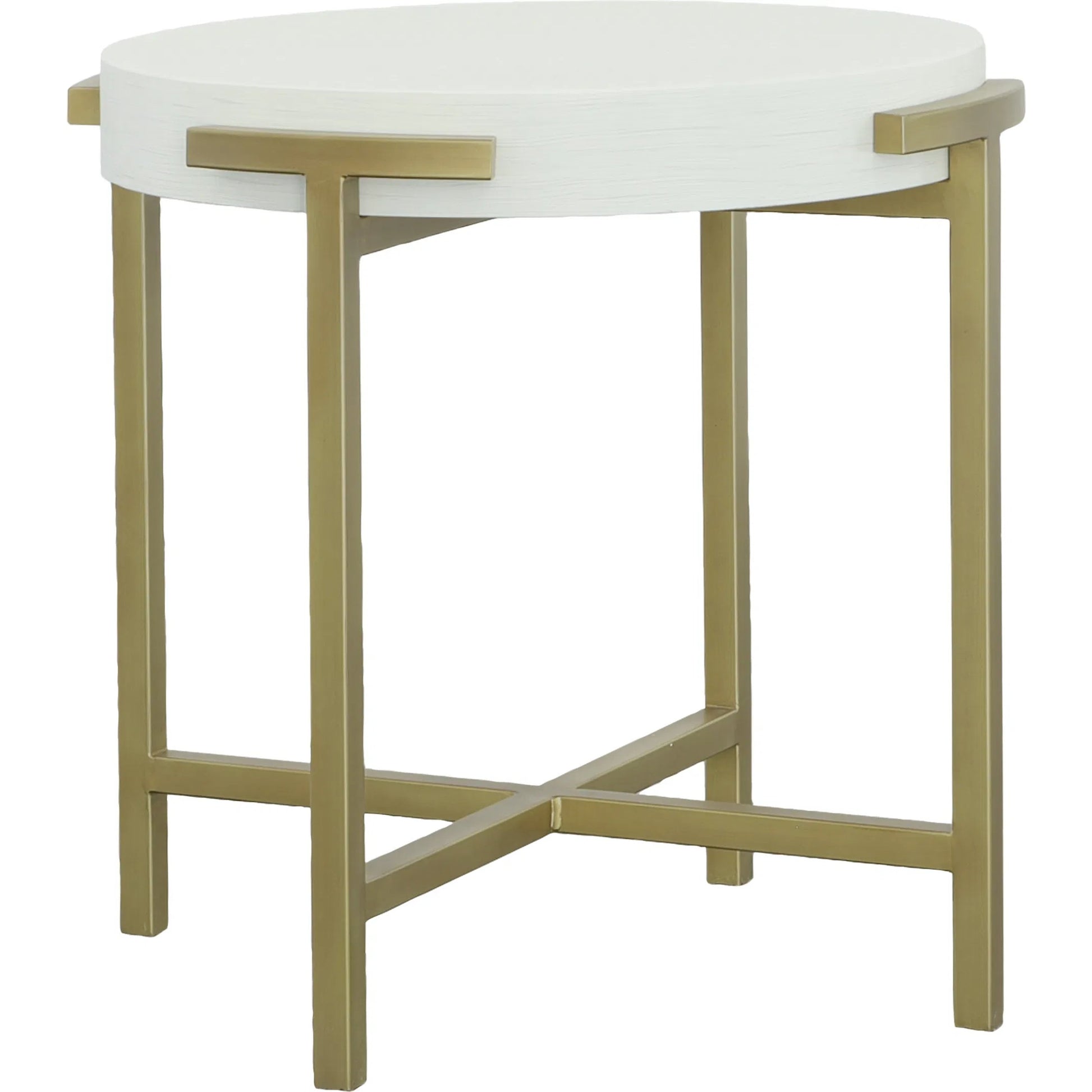 East Camden Round End Table by Fairfield Chair in white and pearl. Made from metal, poplar solids, veneers in a unique style.