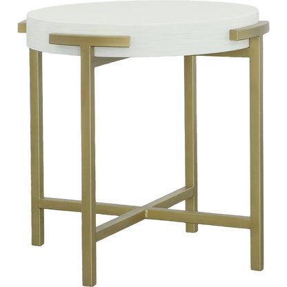 East Camden Round End Table by Fairfield Chair in white and pearl. Made from metal, poplar solids, veneers in a unique style.