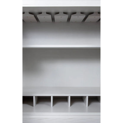 East Camden Bar Cabinet by Fairfield Chair in white and pearl. Made from poplar solids, veneers in a unique style.