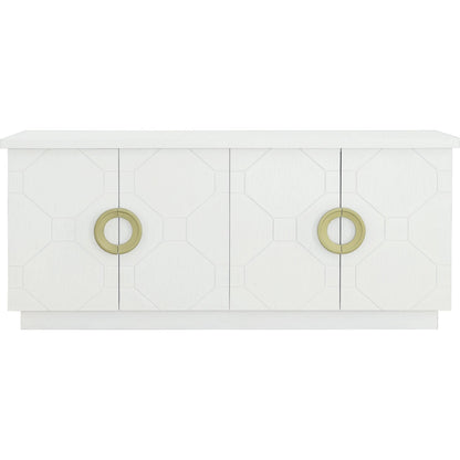 East Camden Credenza by Fairfield Chair in white and pearl. Made from walnut solids, veneers in a unique style.