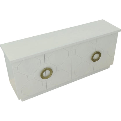 East Camden Credenza by Fairfield Chair in white and pearl. Made from walnut solids, veneers in a unique style.