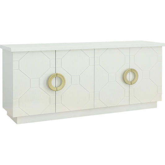East Camden Credenza by Fairfield Chair in white and pearl. Made from walnut solids, veneers in a unique style.