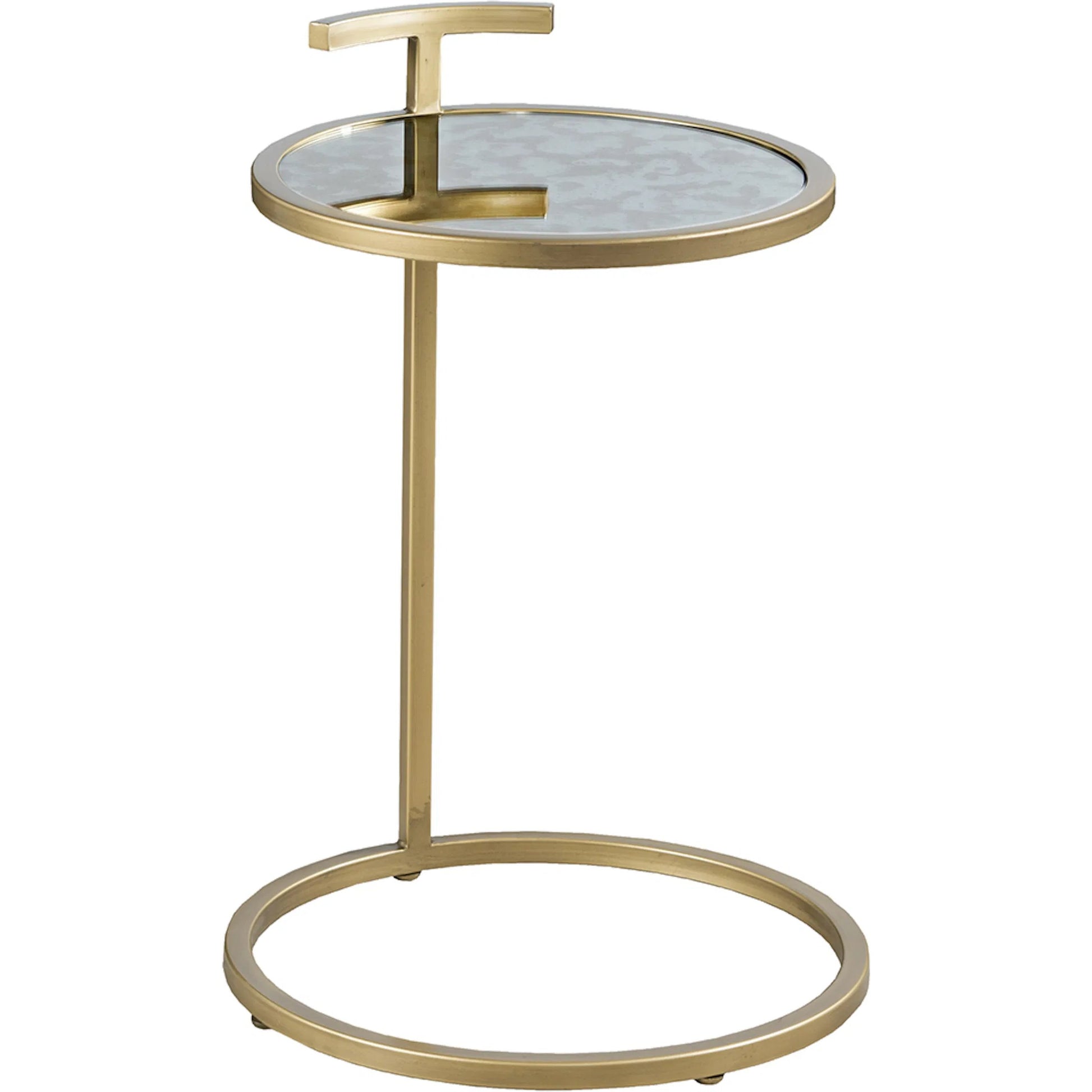 East Camden Round Drink Table by Fairfield Chair in antique brass and pearl. Made from metal, glass in a unique style.