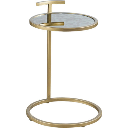 East Camden Round Drink Table by Fairfield Chair in antique brass and pearl. Made from metal, glass in a unique style.