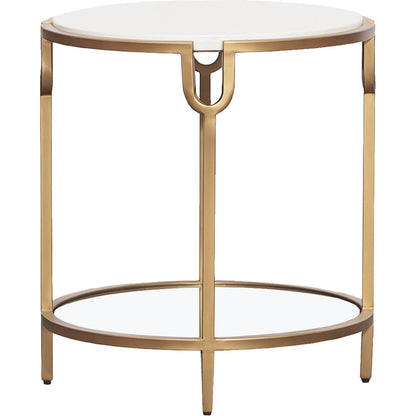 East Camden Lamp Table by Fairfield Chair in stone and pearl. Made from metal, carrara marble, glass in a unique style.