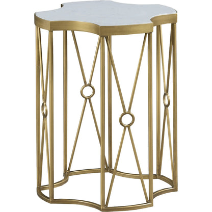 East Camden Drink Table by Fairfield Chair in antique brass and pearl. Made from metal, carrara marble in a unique style.