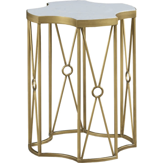 East Camden Drink Table by Fairfield Chair in antique brass and pearl. Made from metal, carrara marble in a unique style.