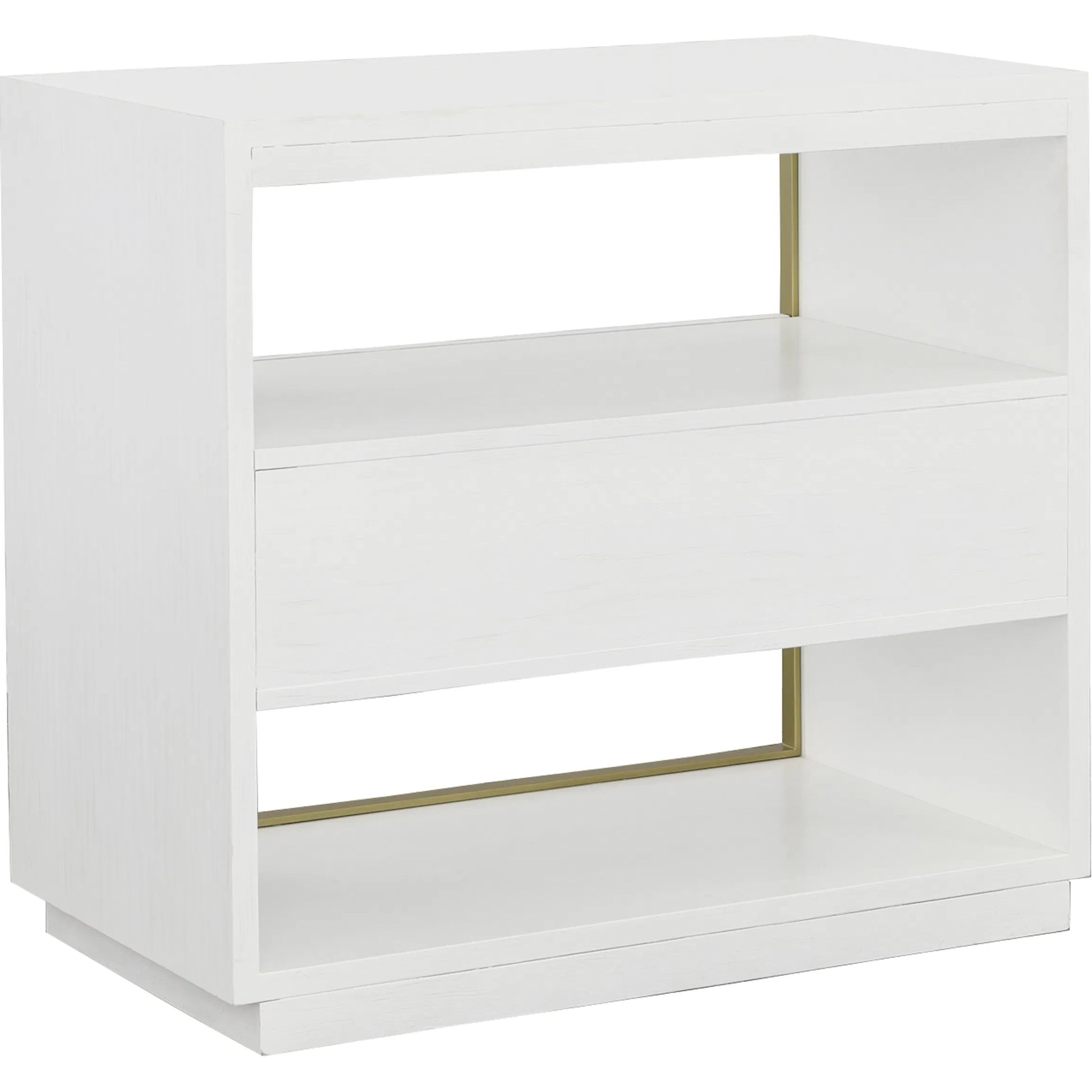East Camden Nightstand by Fairfield Chair in white and pearl. Made from metal accents, poplar solids, veneers in a unique style.