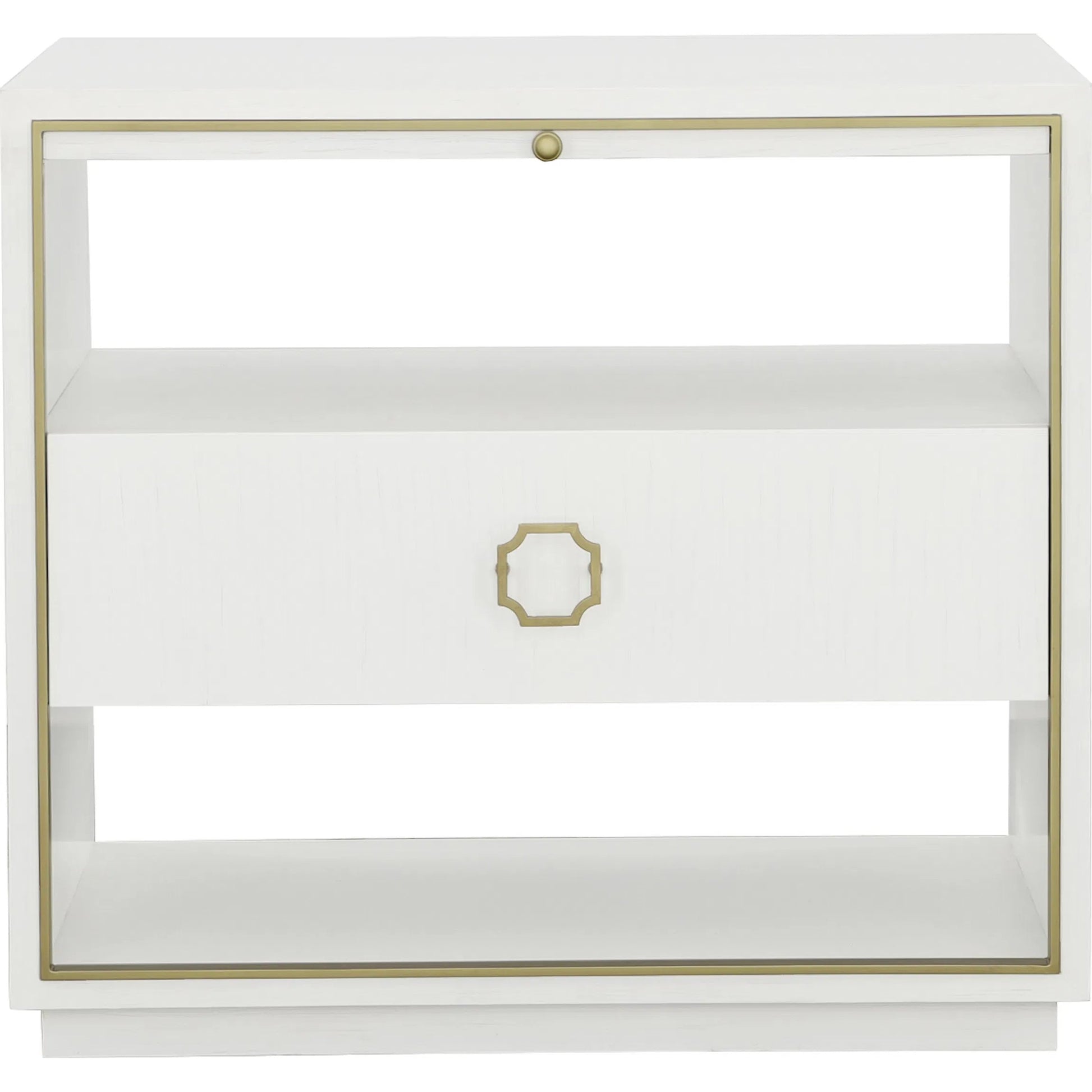 East Camden Nightstand by Fairfield Chair in white and pearl. Made from metal accents, poplar solids, veneers in a unique style.