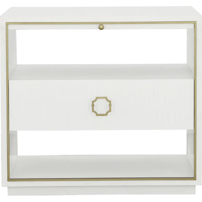East Camden Nightstand by Fairfield Chair in white and pearl. Made from metal accents, poplar solids, veneers in a unique style.