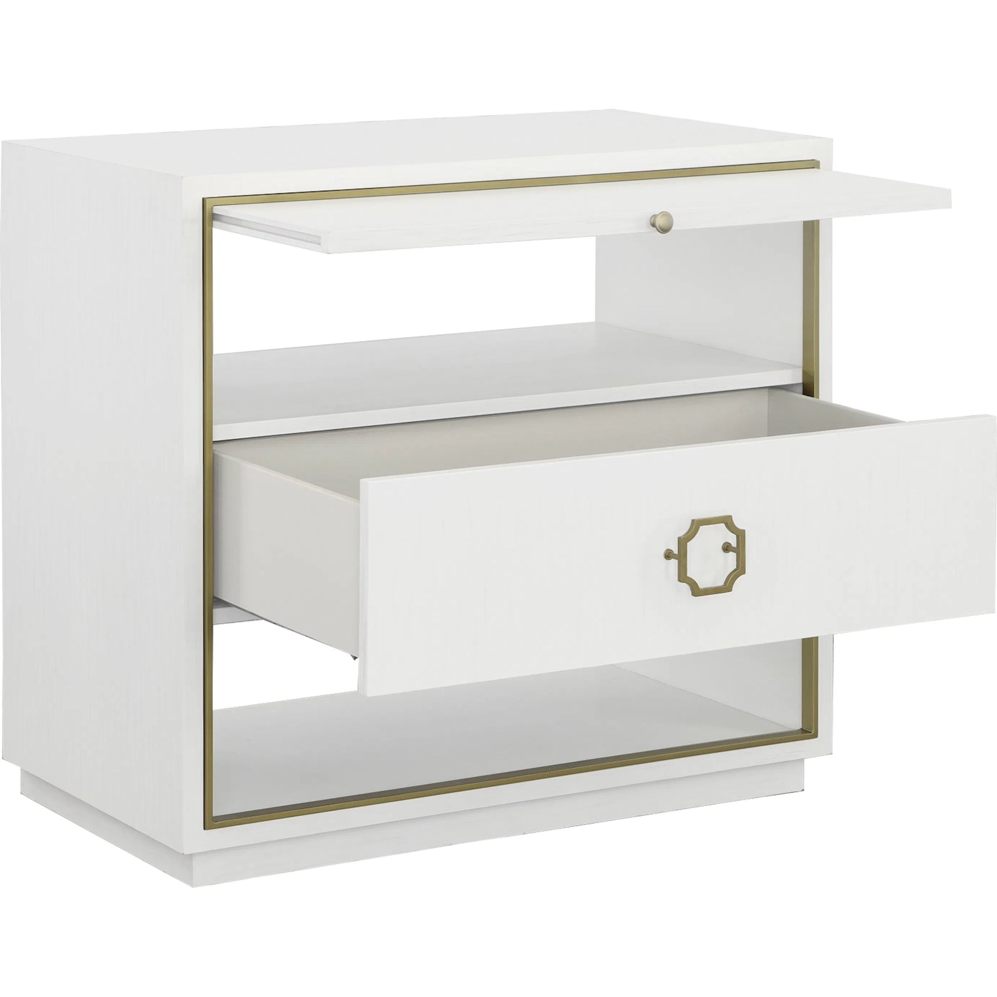 East Camden Nightstand by Fairfield Chair in white and pearl. Made from metal accents, poplar solids, veneers in a unique style.