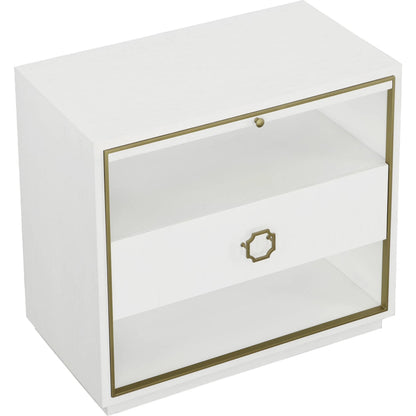 East Camden Nightstand by Fairfield Chair in white and pearl. Made from metal accents, poplar solids, veneers in a unique style.
