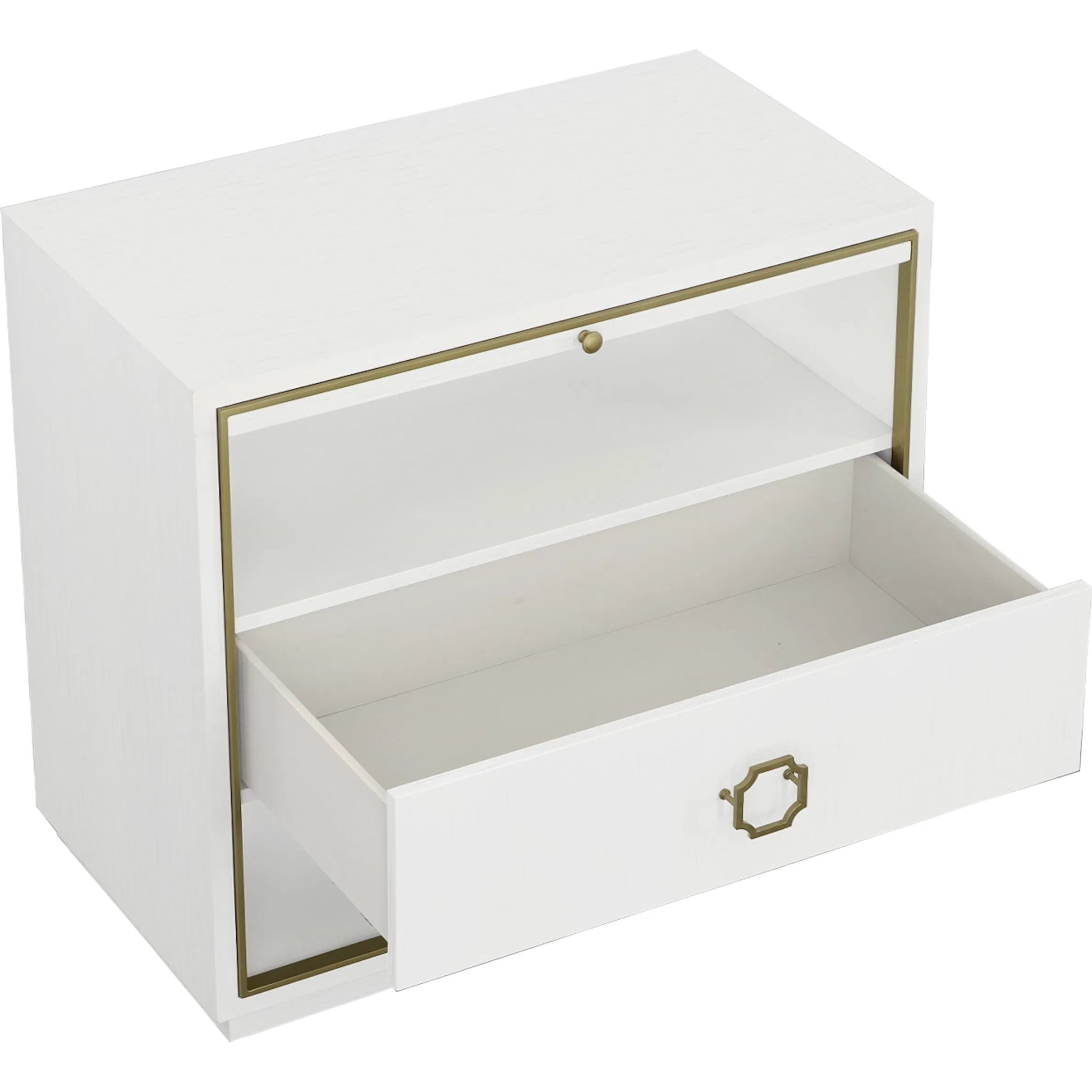 East Camden Nightstand by Fairfield Chair in white and pearl. Made from metal accents, poplar solids, veneers in a unique style.
