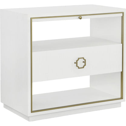 East Camden Nightstand by Fairfield Chair in white and pearl. Made from metal accents, poplar solids, veneers in a unique style.