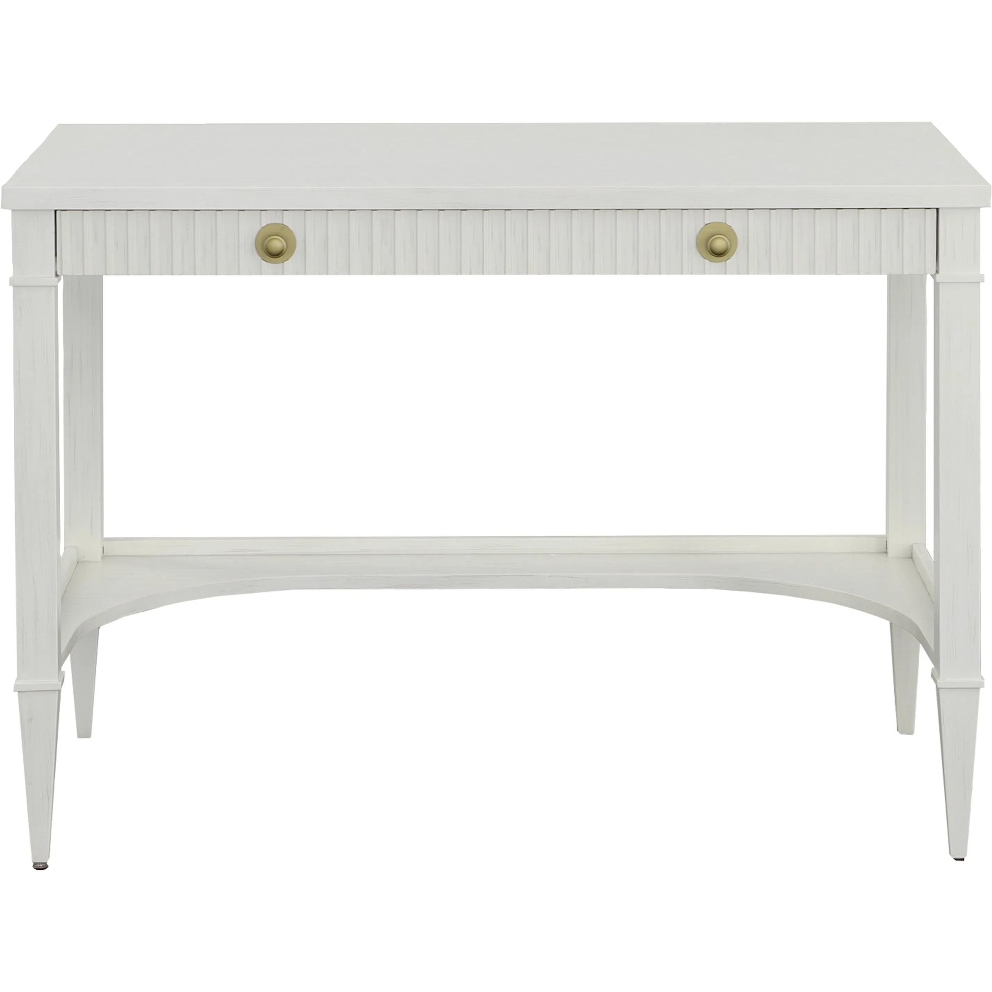 East Camden Desk by Fairfield Chair in white and pearl. Made from metal accents, poplar solids, veneers in a unique style.