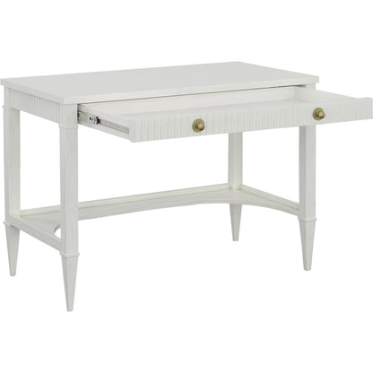 East Camden Desk by Fairfield Chair in white and pearl. Made from metal accents, poplar solids, veneers in a unique style.