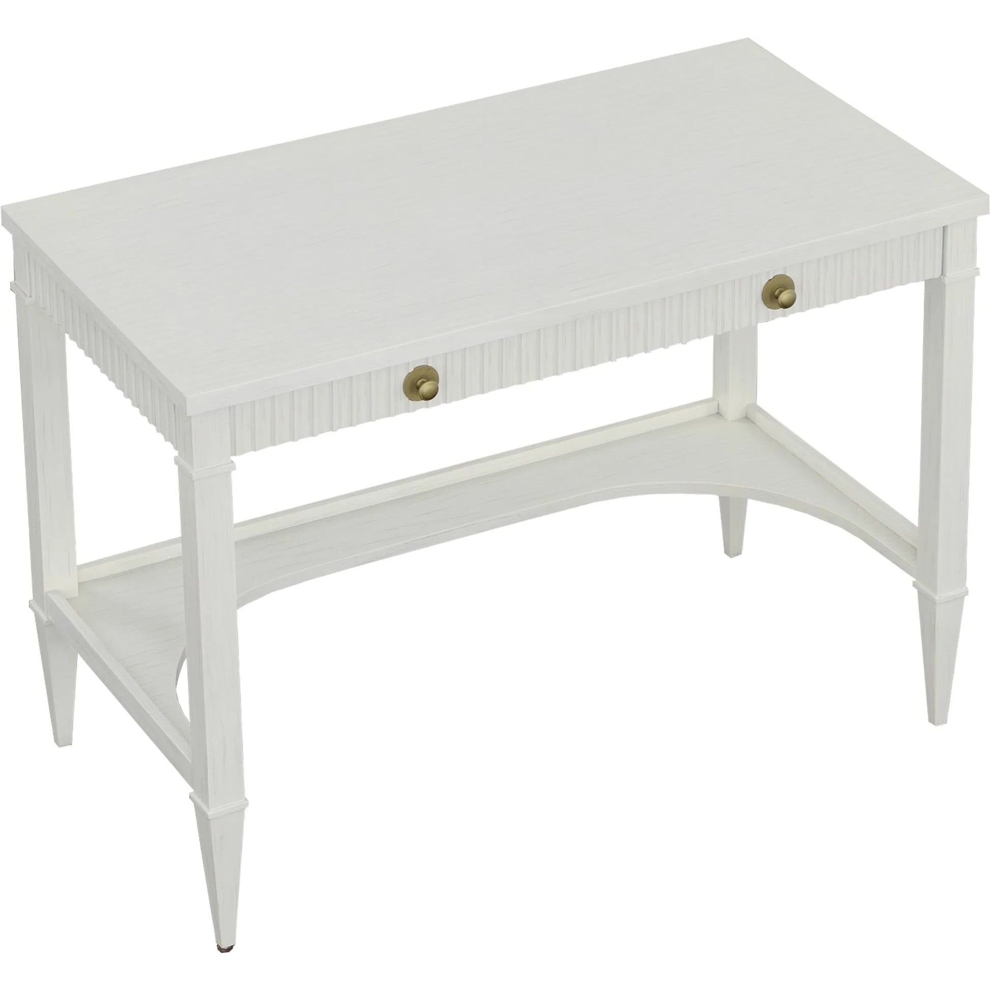 East Camden Desk by Fairfield Chair in white and pearl. Made from metal accents, poplar solids, veneers in a unique style.