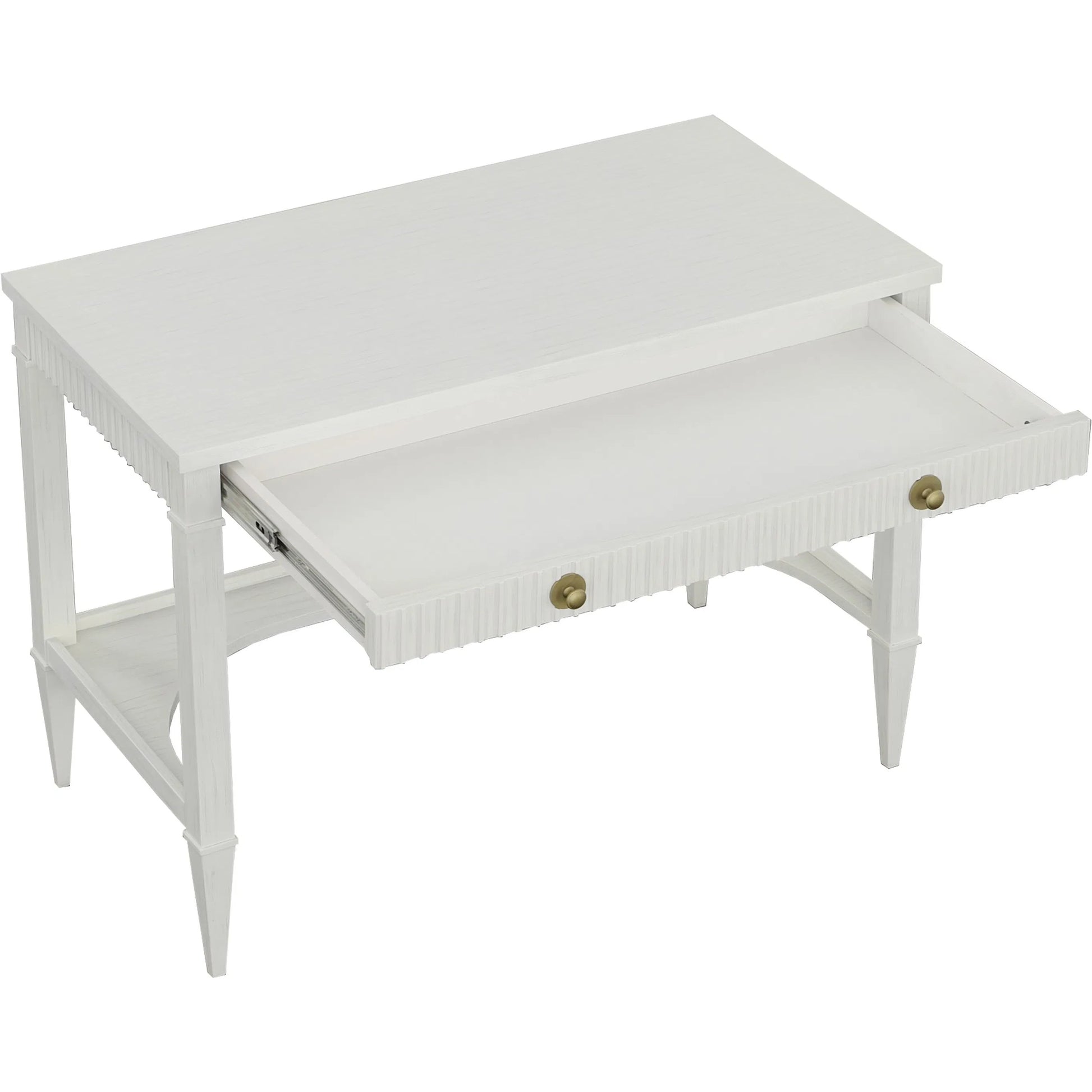 East Camden Desk by Fairfield Chair in white and pearl. Made from metal accents, poplar solids, veneers in a unique style.