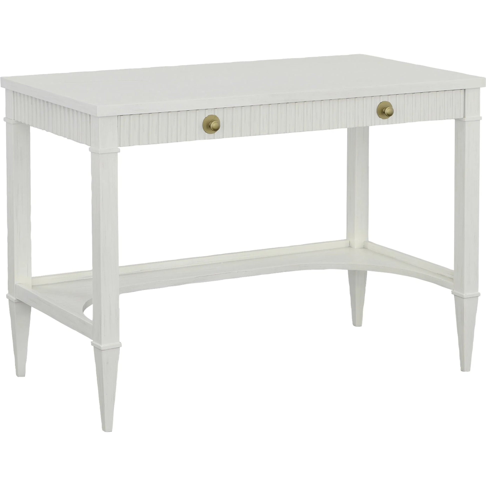 East Camden Desk by Fairfield Chair in white and pearl. Made from metal accents, poplar solids, veneers in a unique style.