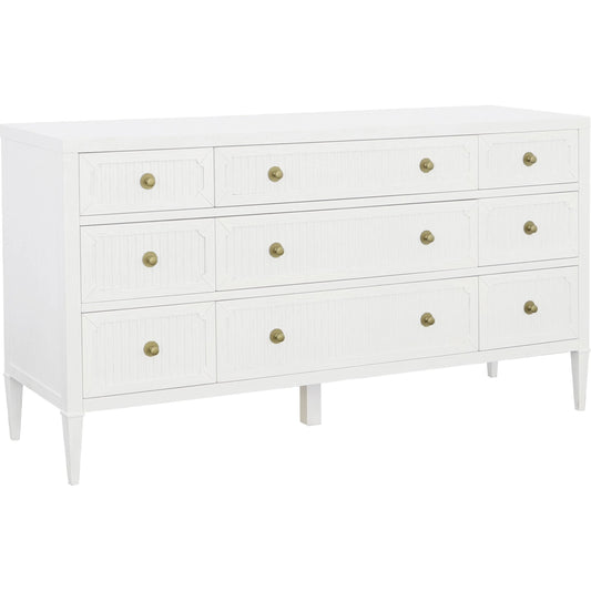 East Camden 9-Drawer Dresser by Fairfield Chair in white and pearl. Made from metal accents, poplar solids, veneers in a unique style.