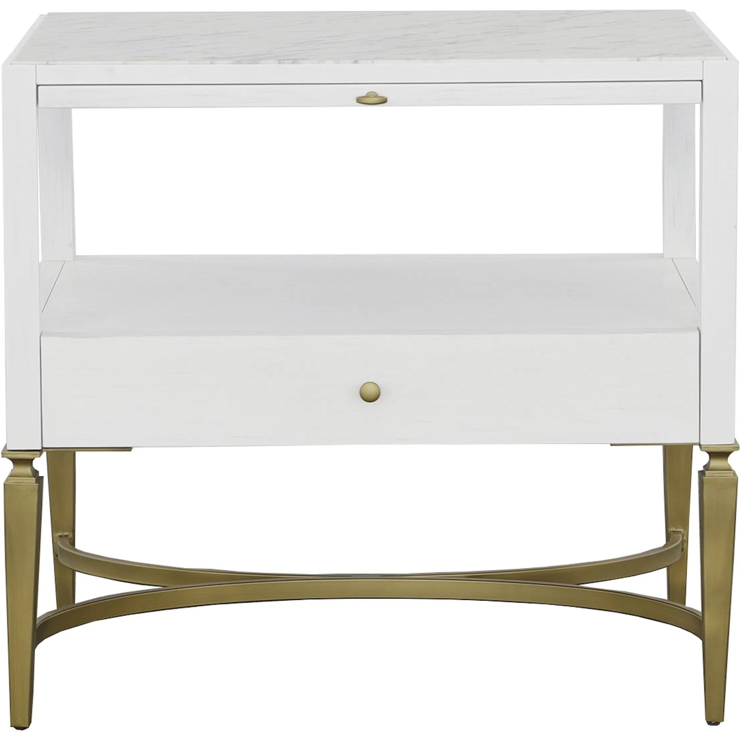 002 SI-2635896 | Unknown | East Camden Nightstand by Fairfield Chair in white and pearl. Made from metal accents, poplar solids, veneers in a unique style.