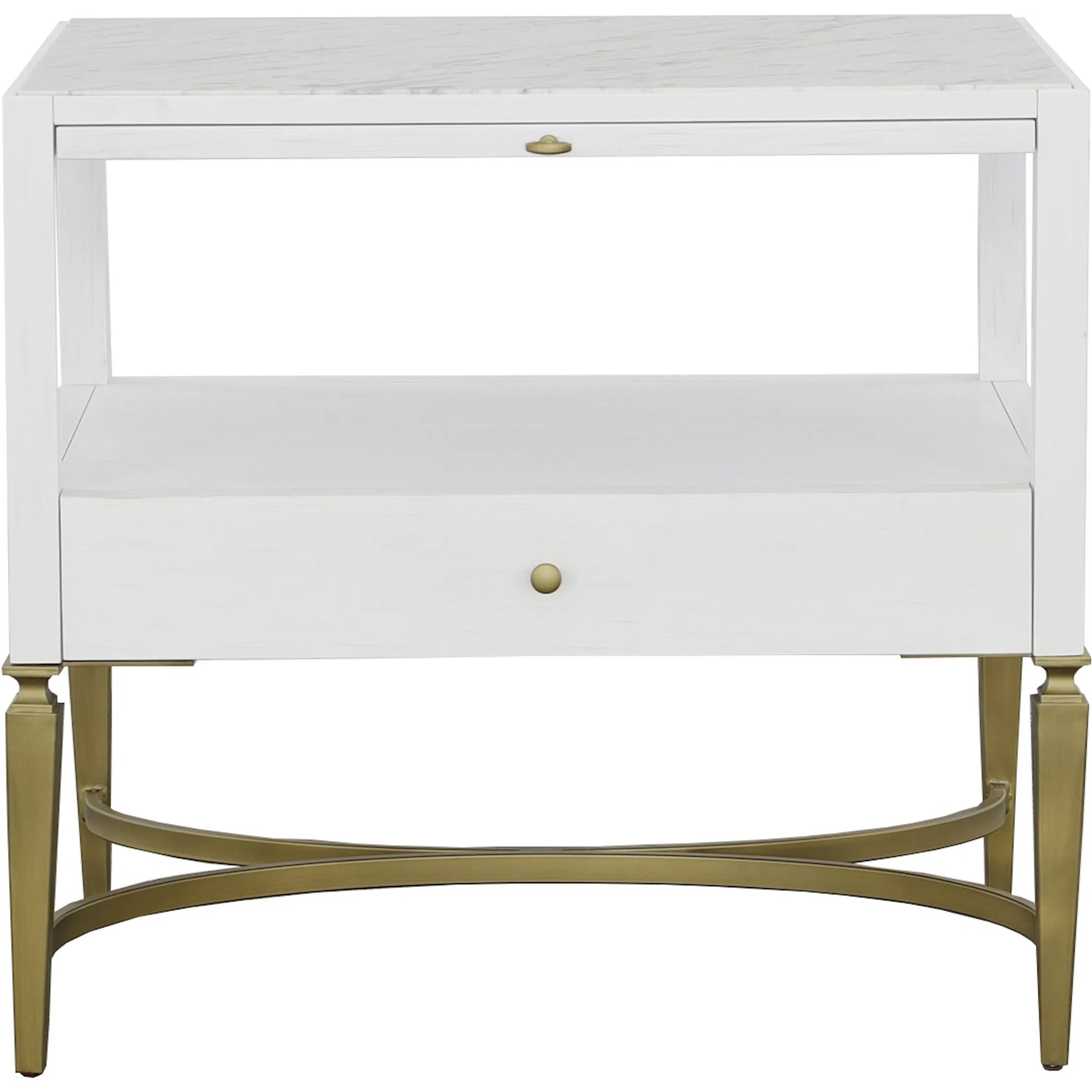 East Camden Nightstand by Fairfield Chair in white and pearl. Made from metal accents, poplar solids, veneers in a unique style.
